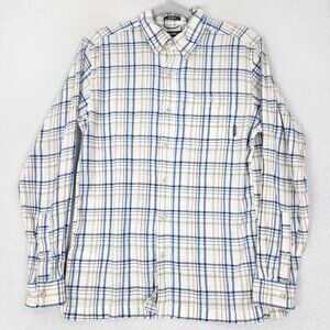 Eddie Bauer Shirt Men Medium White Plaid Flannel Button Down Classic Long Sleeve